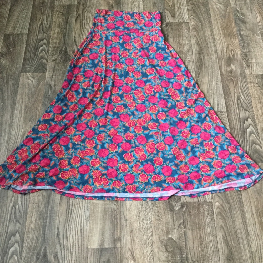 Lularoe Maxi Floral Rose Skirt-SZ S Pink/Blue